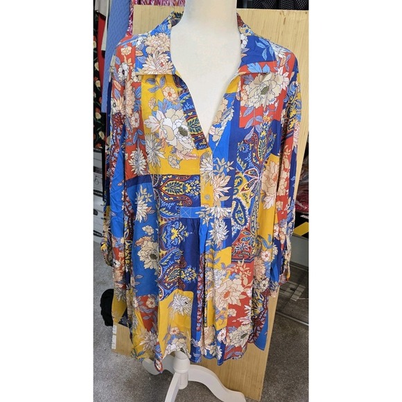 Ruby Rd. Tops - Ruby Rd Sz 2X Ladies Multicolor Boho Mixed Media Tunic Blouse Floral Rayon